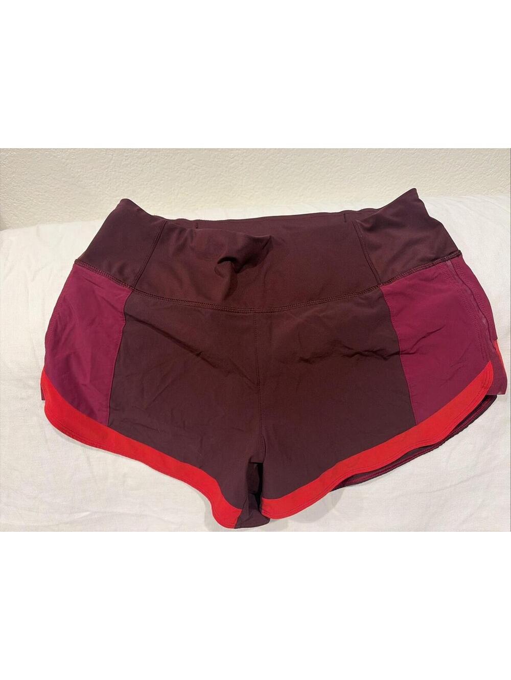 Athleta Colorblock Running Free Short 3.5" Women's Size Small Burgundy Pocket
